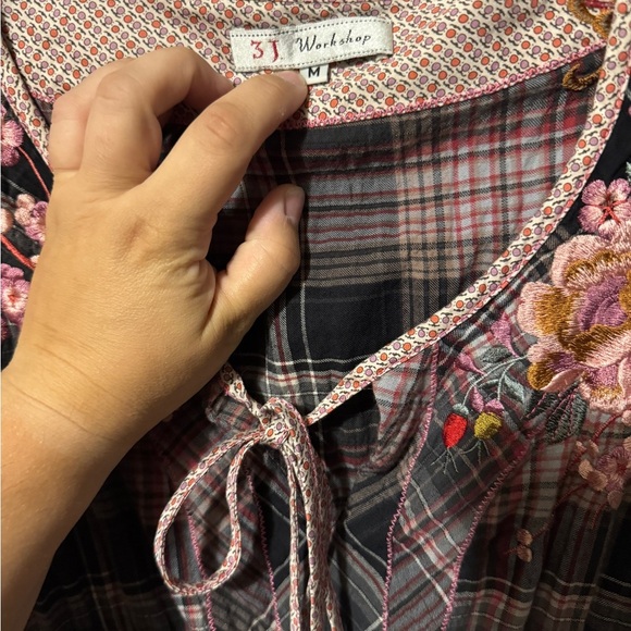 3 J Workshop Johnny Was Plaid Dress Flower Detail Medium - Picture 3 of 5